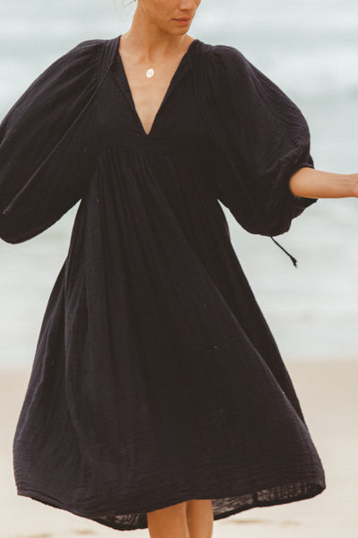 Kyra Midi Dress ~ Black Gauze